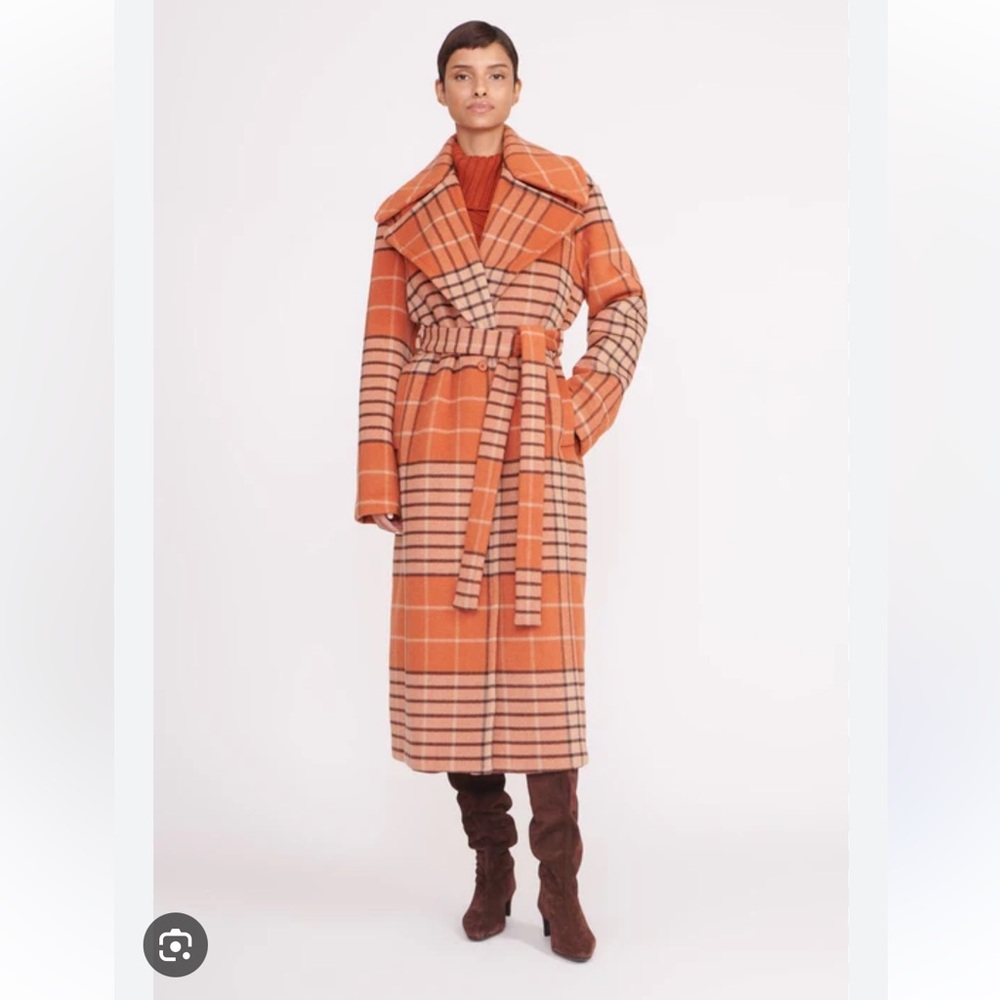 STAUD Carver Wool Coat | Persimmon | Mega Plaid  | Size L | NWT